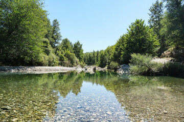 Wild water mirror montain river landscape scenery in national park of cilento,italy