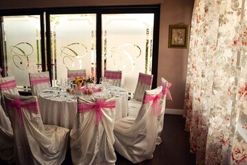 living room with festive meals. restaurant arranged for the event