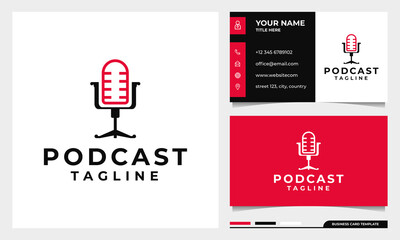 Chair Podcast mic logo design with business card template