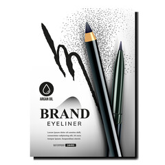 Eyeliner Pencils Creative Promo Banner Vector. Black Eye Linear Advertise And Blank Pencils On Advertising Poster. Girl Makeup Accessory For Eyebrow Or Eyelid Style Color Concept Template Illustration