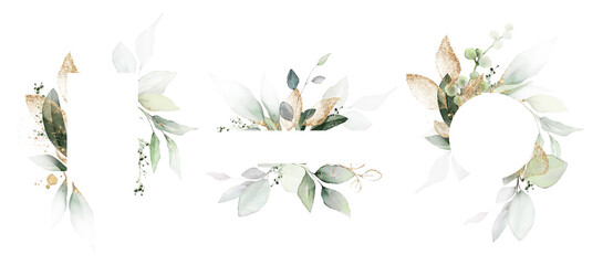  Watercolor invitation Card design with leaves. background with floral elements , botanic watercolor illustration. Vintage Template. Herbal frame