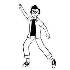 Full body boy casual male man standing explain introducing presentation working freelance study