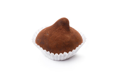 One homemade chocolate candy isolated on white