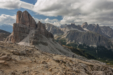 Obraz premium Averau, the highest mountain of Nuvolau group as seen from the Nuvalau refuge, Alta Via 1 trek, Cortina d'Ampezzo, Belluno province, Dolomites, South Tirol, Italy.
