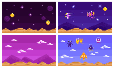 Retro Game Landscapes Set