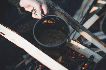 preparing food in the barbecue
