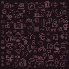 Set of Hand draw Tourism day Doodle backgrounds. Objects from a World Travel.