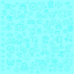 Obraz premium Set of Hand draw Tourism day Doodle backgrounds. Objects from a World Travel.