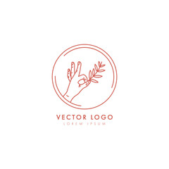 Vector hand plant logo brand on white background