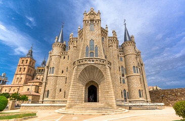 Fototapeta na wymiar Astorga, Castilla y Leon / Spain - August 11, 2020: Episcopal Palace of Astorga