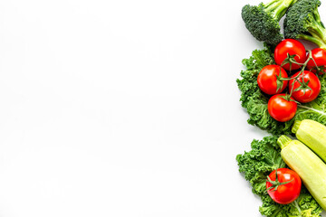 Lay out of raw vegetables farming food, top view