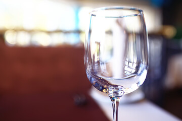 empty wine glasses restaurant interior serving / beautifully served glass wine glasses