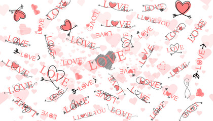 Romantic calligraphy hand drawn heart with words I love you. Wedding or Valentines day invitation card. Vector illustration