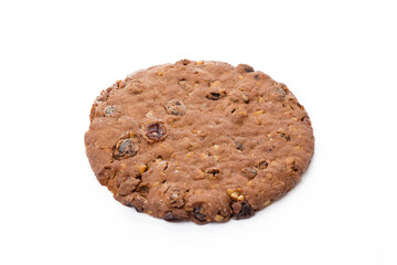 One oat baked cookie isolated on white