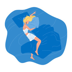 Woman Asleep At Night In Comfortable Bed Vector