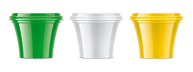 Set of colored plastic cups. Glossy surface version. 1/2 part. 