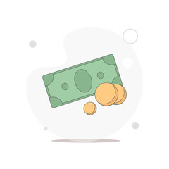 money pile. Stacked packs of dollar bills and gold coins isolated vector flat illustration on white