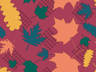 Autumn leaves seamless pattern. Falling leaves, leaf fall. Oak and maple. Background for wrapping paper, print, fabric and printing. Vector illustration