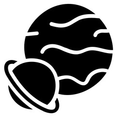 
Doodle solid icon of planetary system, planets revolving around sun
