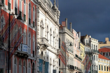 Fototapeta na wymiar colorful streets with majestic facades, windows and balconies of Lisbon city in Portugal
