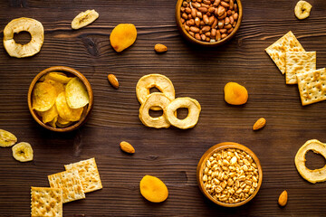 Pattern of nuts and snacks collection top view