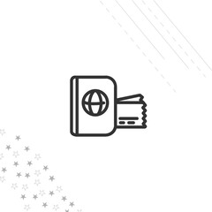 Passport with boarding pass isolated line icon for web and mobile
