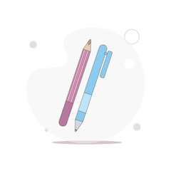 pencil and pen vector flat illustration on white