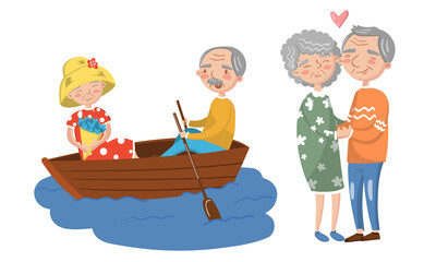 Happy Loving Couples Spending Time Together Vector Illustration Set