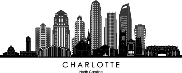 CHARLOTTE  City North Carolina Skyline Silhouette Cityscape Vector - obrazy, fototapety, plakaty