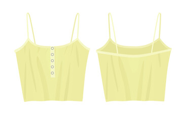 Yellow crop sleeveless t shirt. vector illustration