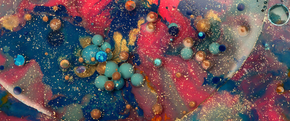 Fototapeta premium Abstract blot bubble background. Marble texture. Acrylic color in water and oil.