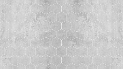 Abstract seamless white grey gray bright concrete cement stone tile wall made of hexagonal geometric hexagon print texture background