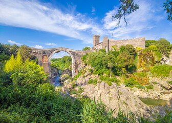 Vulci (Italy) - Etruscan ruins city in Lazio region, on the Fiora river and Maramma countryside,...