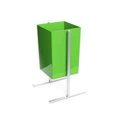 3d rendering of a light-green trash can isolated on white background. Pick up trash. Keep urban areas clean. Recycle waste.