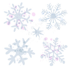 Vector set of cartoon beautiful snowflakes. 