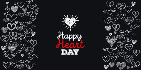 Set of Hand draw Heart day Doodle backgrounds. Objects from a Heart.