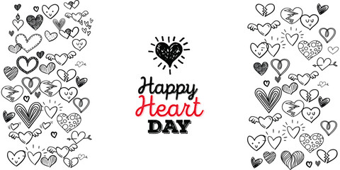 Set of Hand draw Heart day Doodle backgrounds. Objects from a Heart.