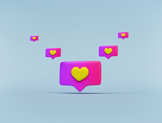 social media heart like icon minimal design. 3d rendering