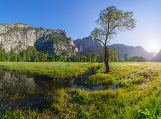 yosemite falls from yosemite valley, california, usa