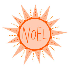 Geometric christmas ornament with noel lettering in bohemian style isolated on white background. Modern star vector illustration for cards, home decor and print design. Winter holidays rustic decor.