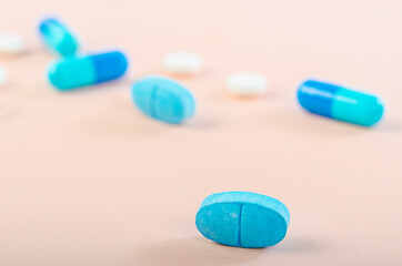 Assorted pharmaceutical medicine pills.