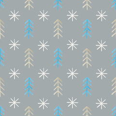 Watercolor seamless pattern of fir and snowflakes. Christmas background. New Year's illustration.