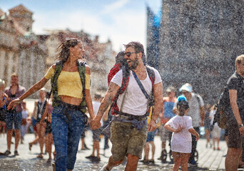 Romantic  raining day at summer  vacations. Couple traveling and enjoying  togetherRomantic ...