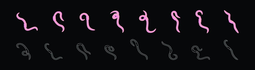 set of earthworm cartoon icon design template with various model. vector illustration
