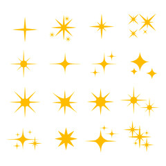 set of sun icons gold Star icons. Twinkling stars. Sparkles. shining burst. Christmas vector symbols isolated on background