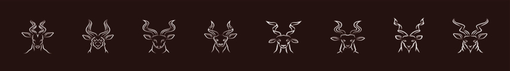 set of kudu cartoon icon design template with various model for logo, badges and more. vector illustration
