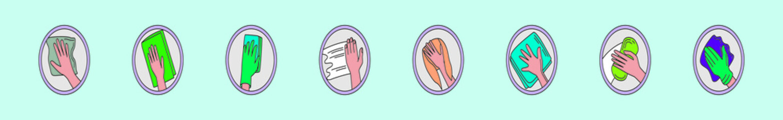 set of human hand holding duster cartoon icon design template with various model. vector illustration