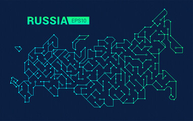 Abstract futuristic map of Russia. Electric circuit of the country. Techonology background.