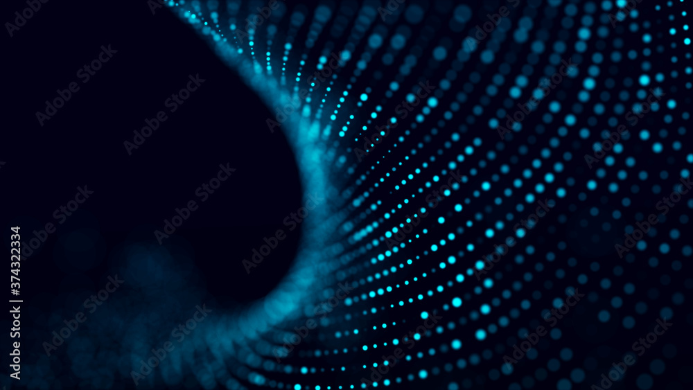 Poster Digital technology. Futuristic background of glowing particles in motion. Large amount of data. 3D rendering.