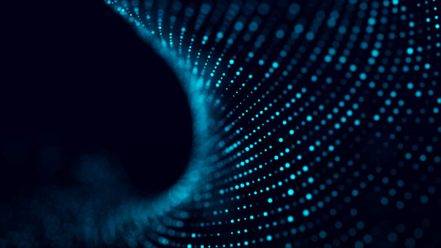 Digital technology. Futuristic background of glowing particles in motion. Large amount of data. 3D rendering.